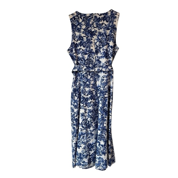 Anne Klein Linen Floral Blue and White Spring Summer Sleeveless Tank Dress, 8 - Picture 5 of 7